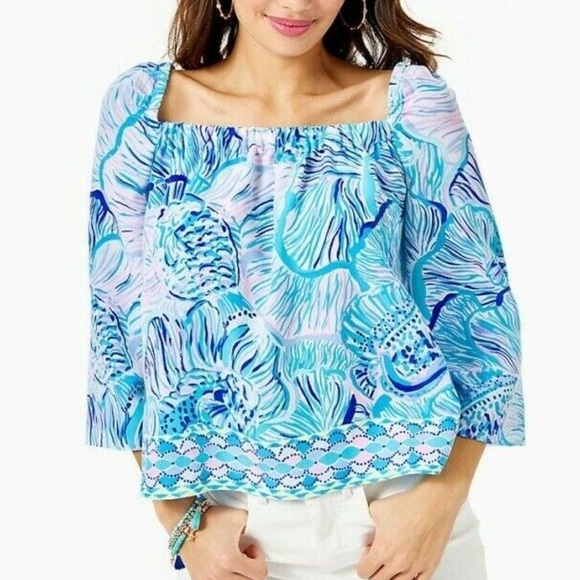 Lilly Pulitzer Tops - Lilly Pulitzer Lizzie Top Bermuda Blue Fishful Thinking